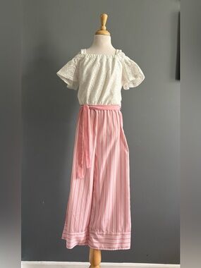 Lily Bleu White Lace Top jumper with satin striped bottom